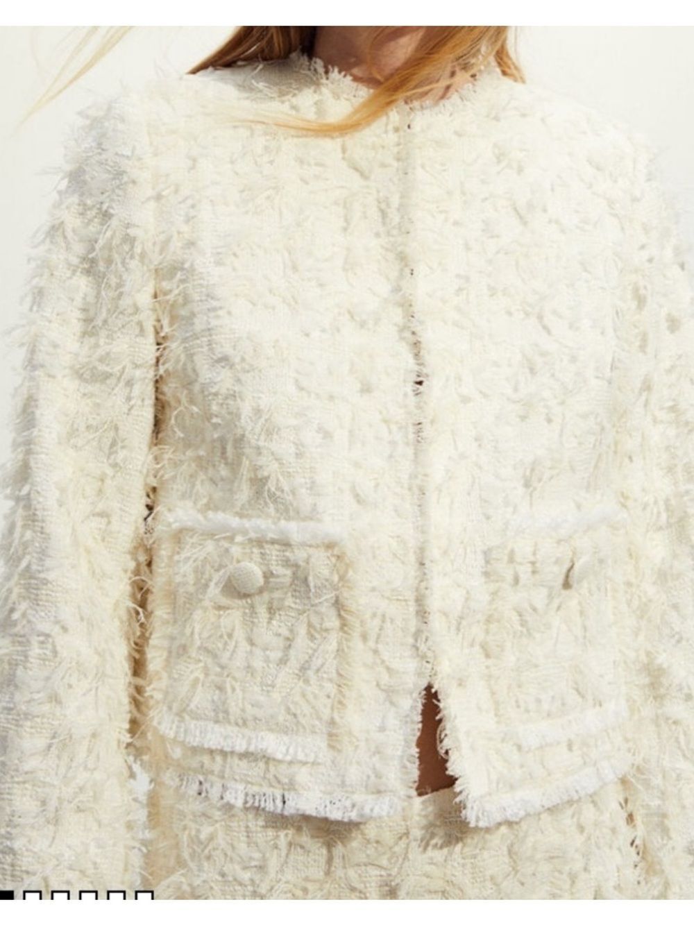 H&M WOMENS TEXTURE WEAVE JACKET BOXY FIT OFF WHITE CREAM SMALL